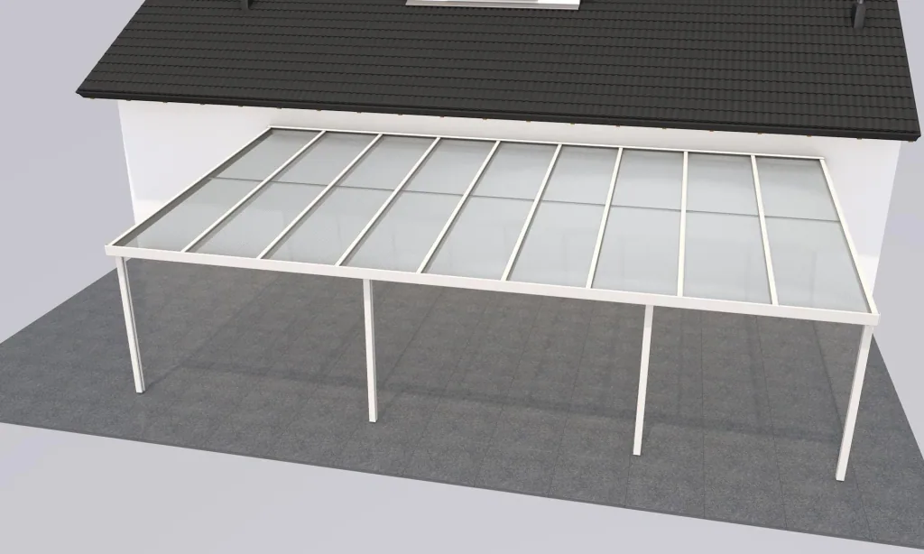 Terrassendach Premium, weiß, 9135 x 5060 mm - Acryl Stegplatten 16mm, klar