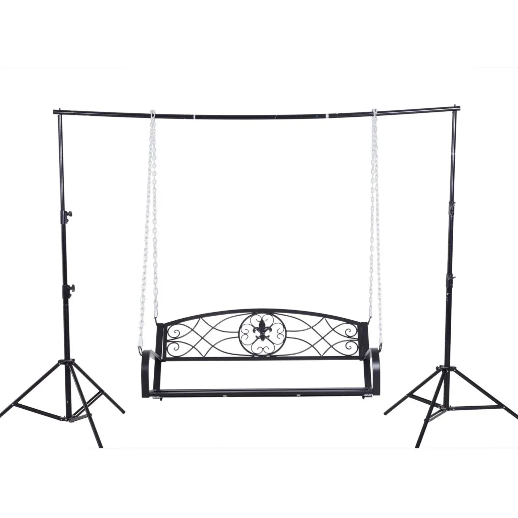 Hängebank 2-Sitzer Gartenschaukel Schaukelbank Schwebebank mit Ketten Metall Schwarz 132 x 63 x 58 cm