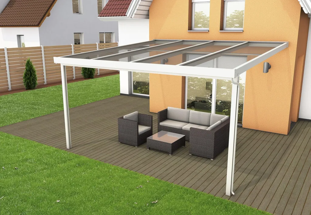 Terrassendach Premium, weiß, 4102 x 4060 mm - Polycarbonat Stegplatten 16 mm, opal