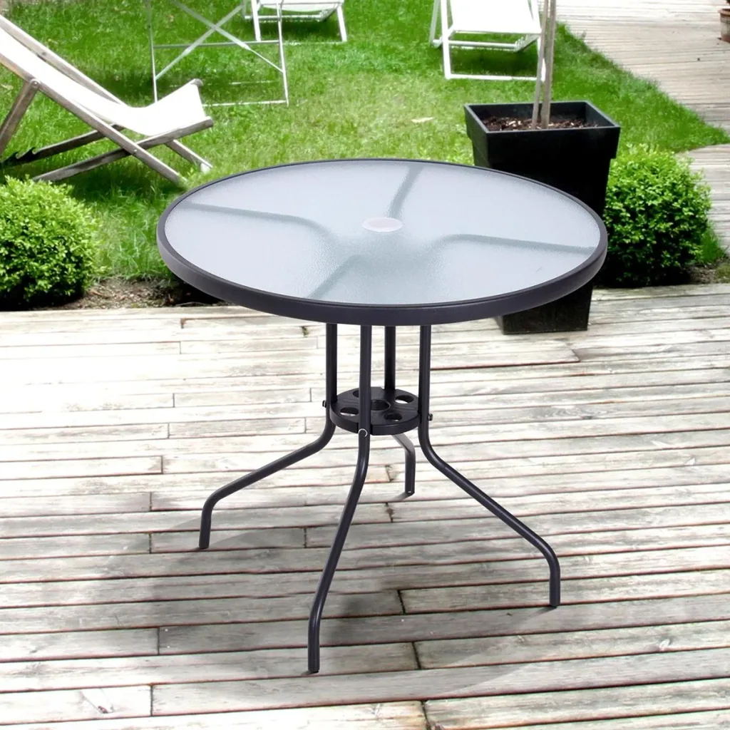 Gartentisch mit Sonnenschirmhalter schwarz