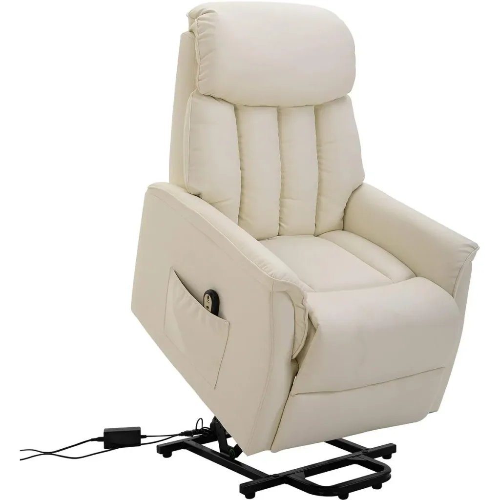 Aufstehsessel Fernsehsessel mit Aufstehhilfe elektrisch Liegefunktion Kunstleder Beige, 80 x 94 x 104 cm