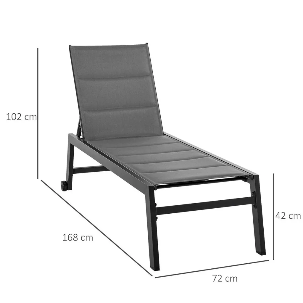 Sonnenliege Alu Gartenliege Relaxliege Garten 5-stufige Rückenlehne verstellbar Stahl Texteline Schaumstoff Grau 168 x 7