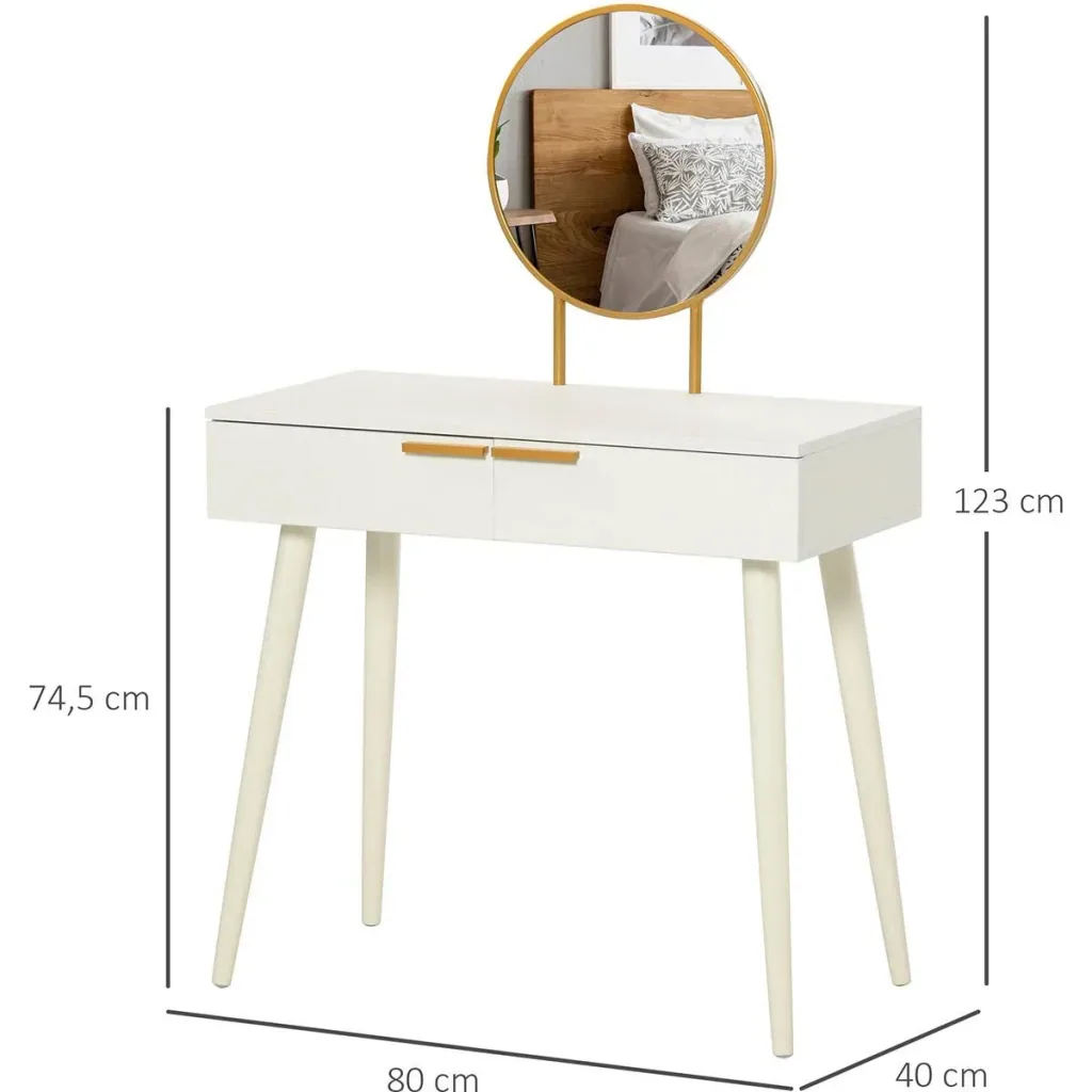 Schminktisch Frisiertisch modern Kosmetiktisch mit Spiegel Schublade Schlafzimmer Holz Weiß 80 x 40 x 123 cm