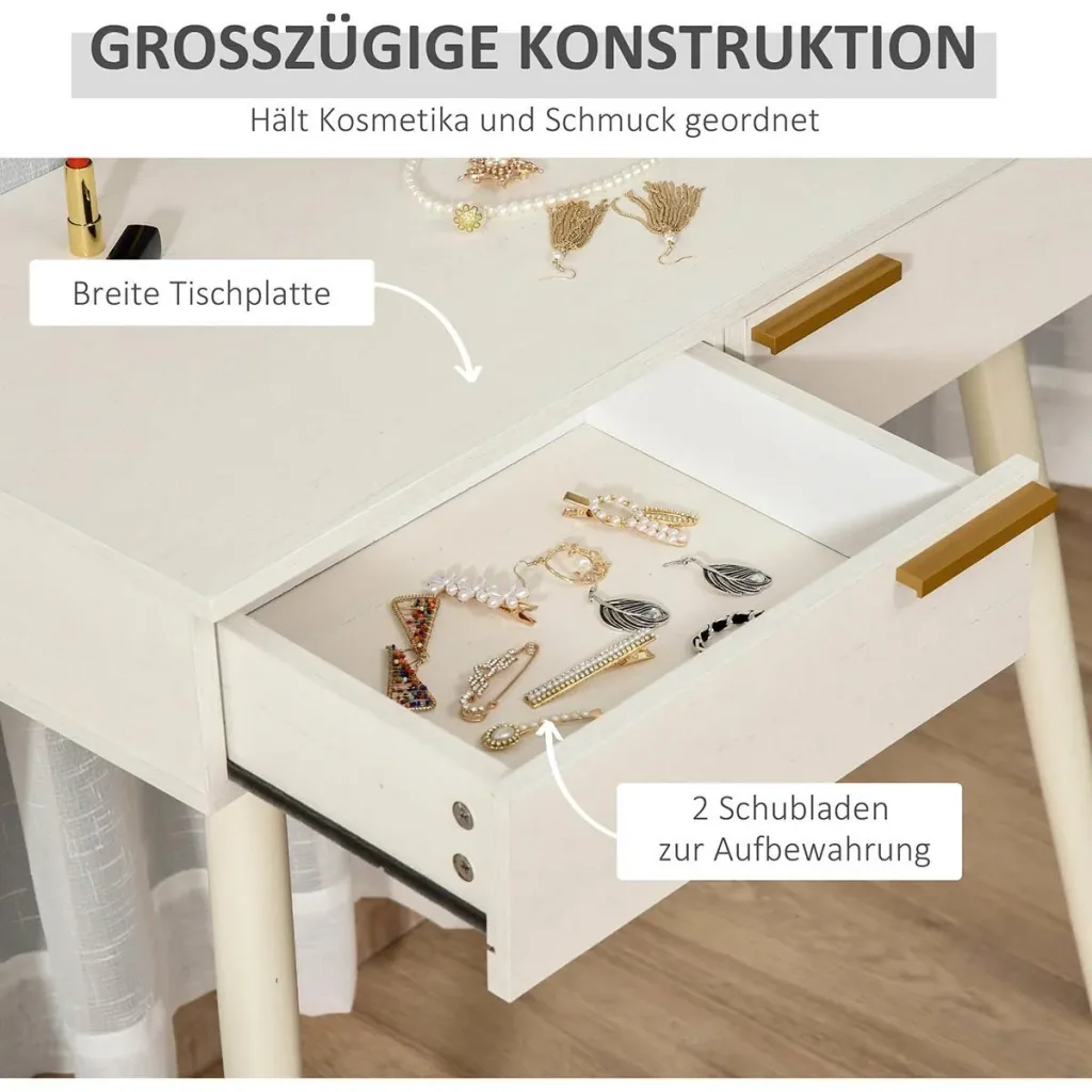 Schminktisch Frisiertisch modern Kosmetiktisch mit Spiegel Schublade Schlafzimmer Holz Weiß 80 x 40 x 123 cm