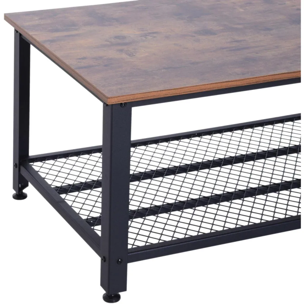 Vintage Beistelltisch Couchtisch Sofatisch mit Ablage Metallgestell gemasert 106 x 60 x 45 cm
