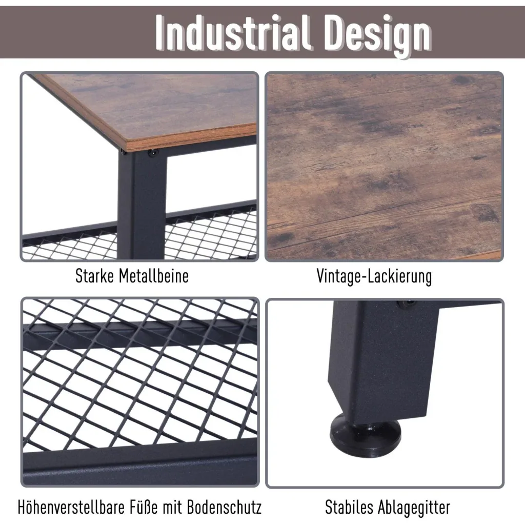 Vintage Beistelltisch Couchtisch Sofatisch mit Ablage Metallgestell gemasert 106 x 60 x 45 cm