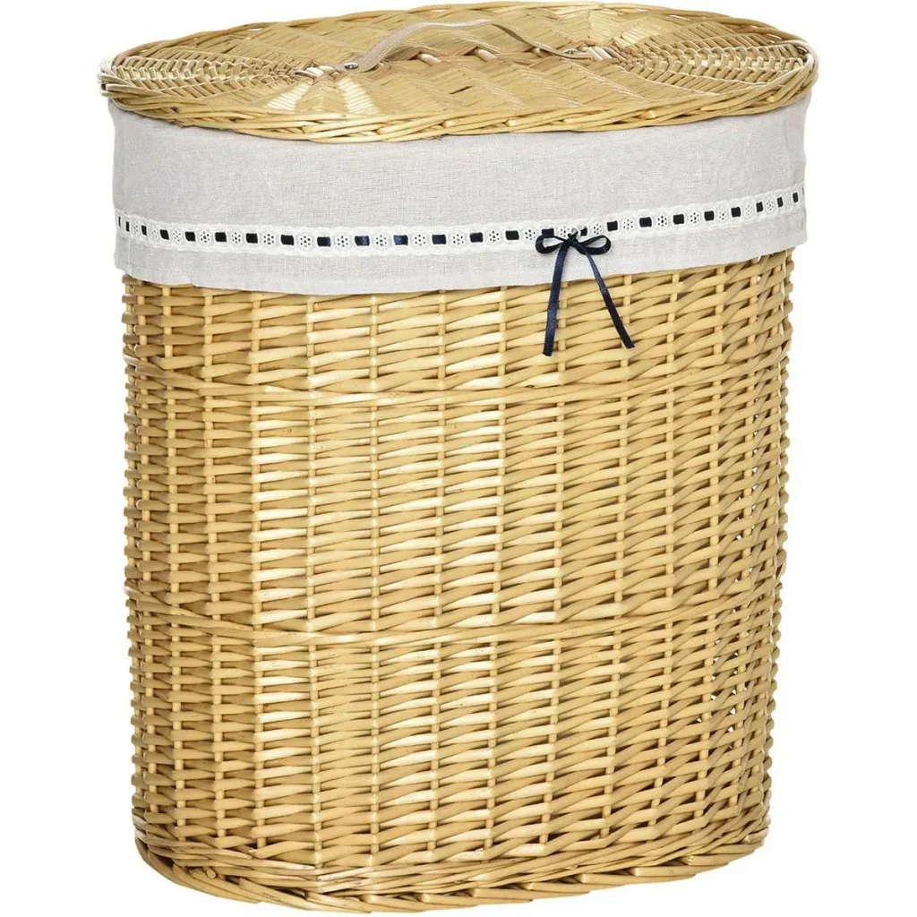 Wäschekorb aus Weide Weidenrute Wäschebox Wäschesammler geflochten mit Deckel Natur 100L 51 x 38 x 57 cm