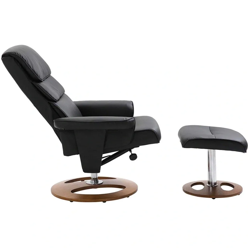 Relaxsessel mit Hocker Fernsehsessel 360° drehbar 120° neigbar PU-Bezug Holzfuß Schwarz 81 x 76 x 103 cm
