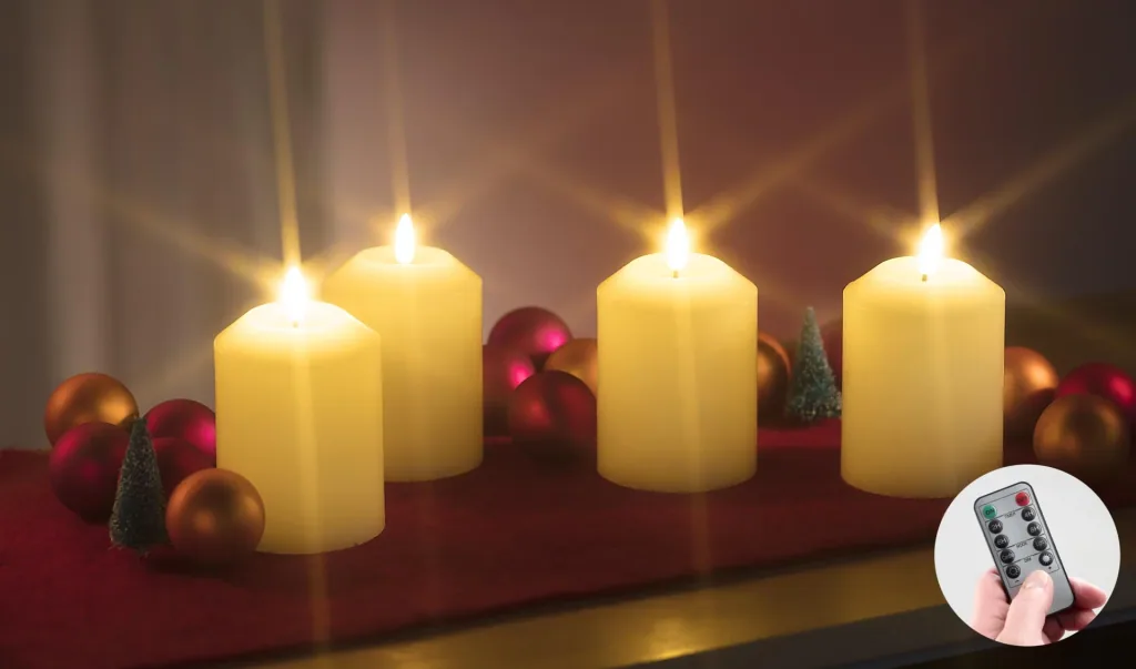 LED 4er-Kerzenset creme