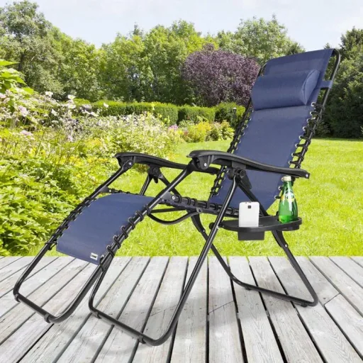 Zusammenklappbarer Gartenstuhl mit Rückenlehne und Becherhalter - 165cm - max 120 kg