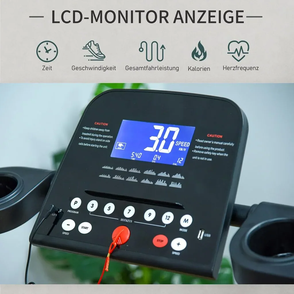 Elektrisches Laufband mit LCD-Display USB- und MP3-Player Faltbares Fitnessgerät 1-14 Km/h Stahl Schwarz 164 x 70 x 125