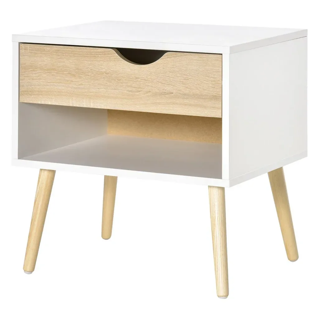 Beistelltisch Nachttisch Flurkommode mit 1 Schubladen MDF Spanplatte Weiß+Eiche 50 x 39 x 51 cm