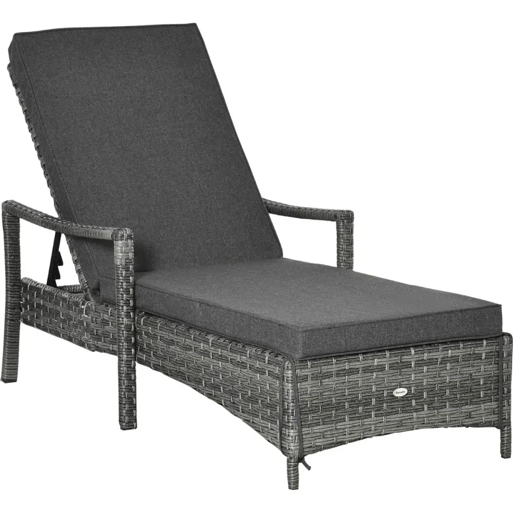 Sonnenliege Polyrattan Gartenliege Rattanliege Gartenmöbel Liege mit Polsterauflage 4 Stufen verstellbar Grau 192 x 62,5