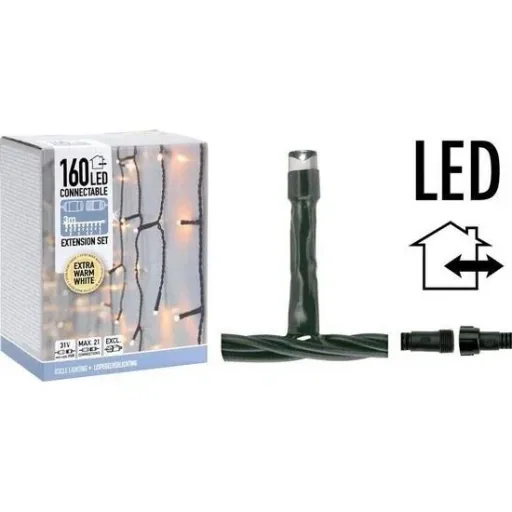 Weihnachtsbeleuchtung SET of 2 - Verkettbar - 160 LED - 3 Meter - Warm White - exkl. Adapter