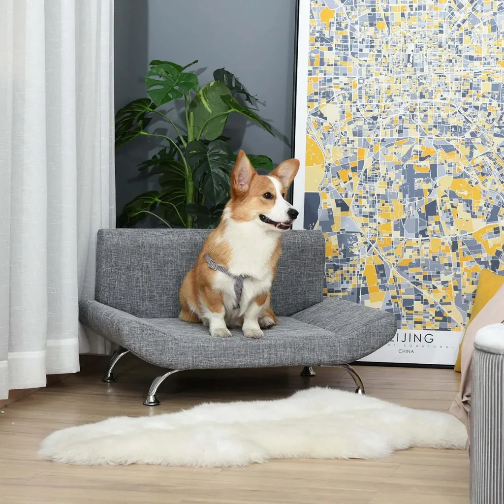 Haustiersofa Hundesofa Hundebett für Katzen Hunde mit dicker Schaumstoff Weichheit modernes Design Grau 84 x 56 x 46 cm
