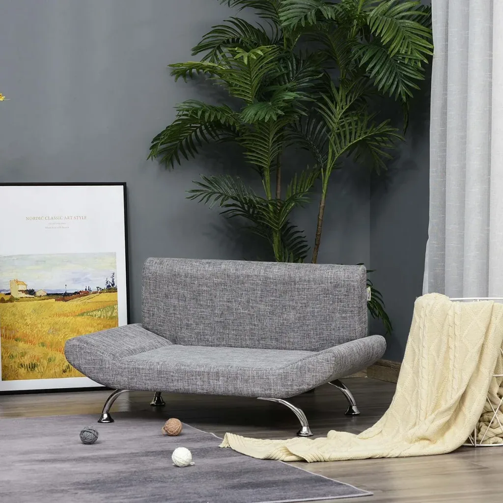 Haustiersofa Hundesofa Hundebett für Katzen Hunde mit dicker Schaumstoff Weichheit modernes Design Grau 84 x 56 x 46 cm