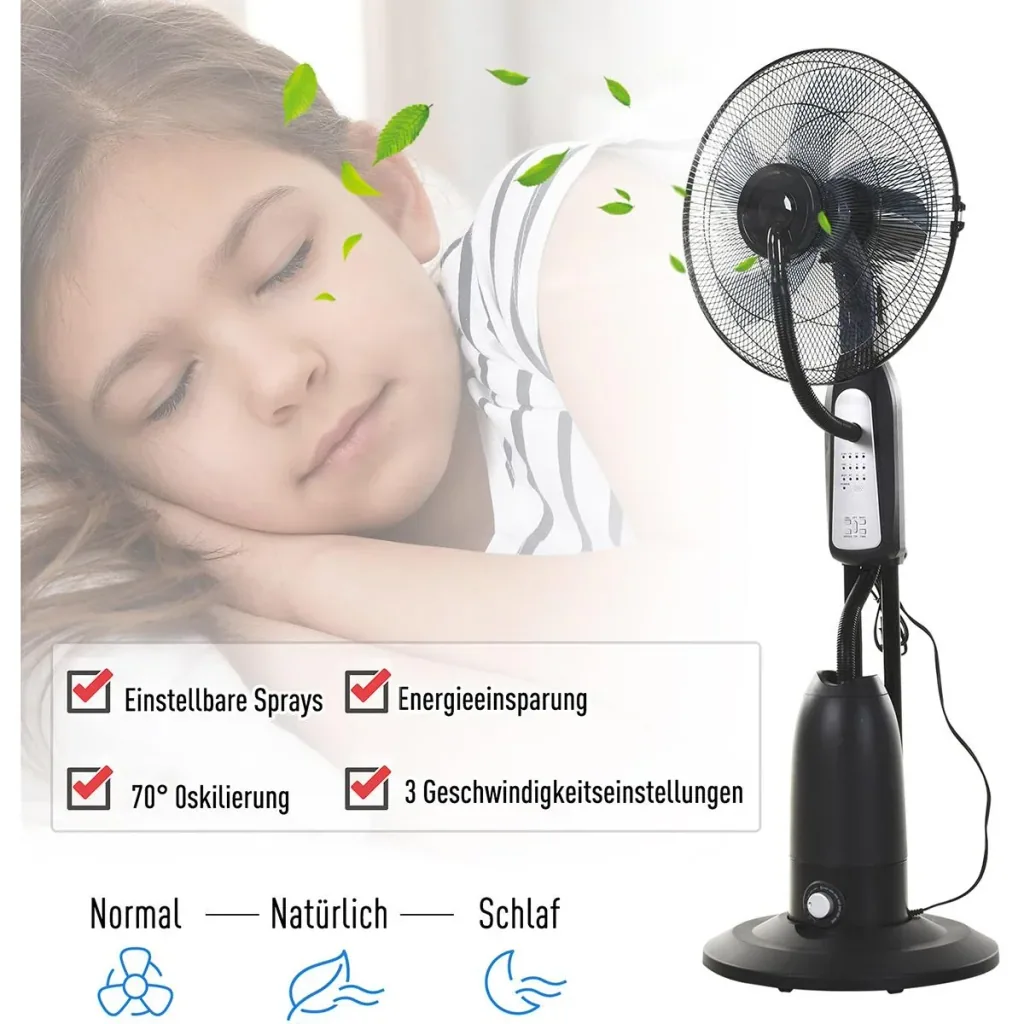 Standventilator mit Wasserzerstäuber schwarz/silber