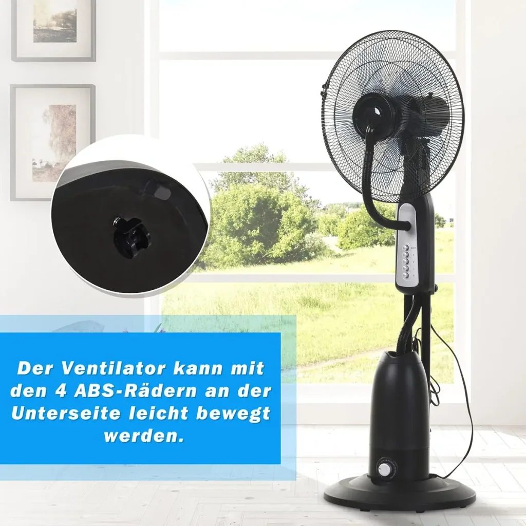Standventilator mit Wasserzerstäuber schwarz/silber