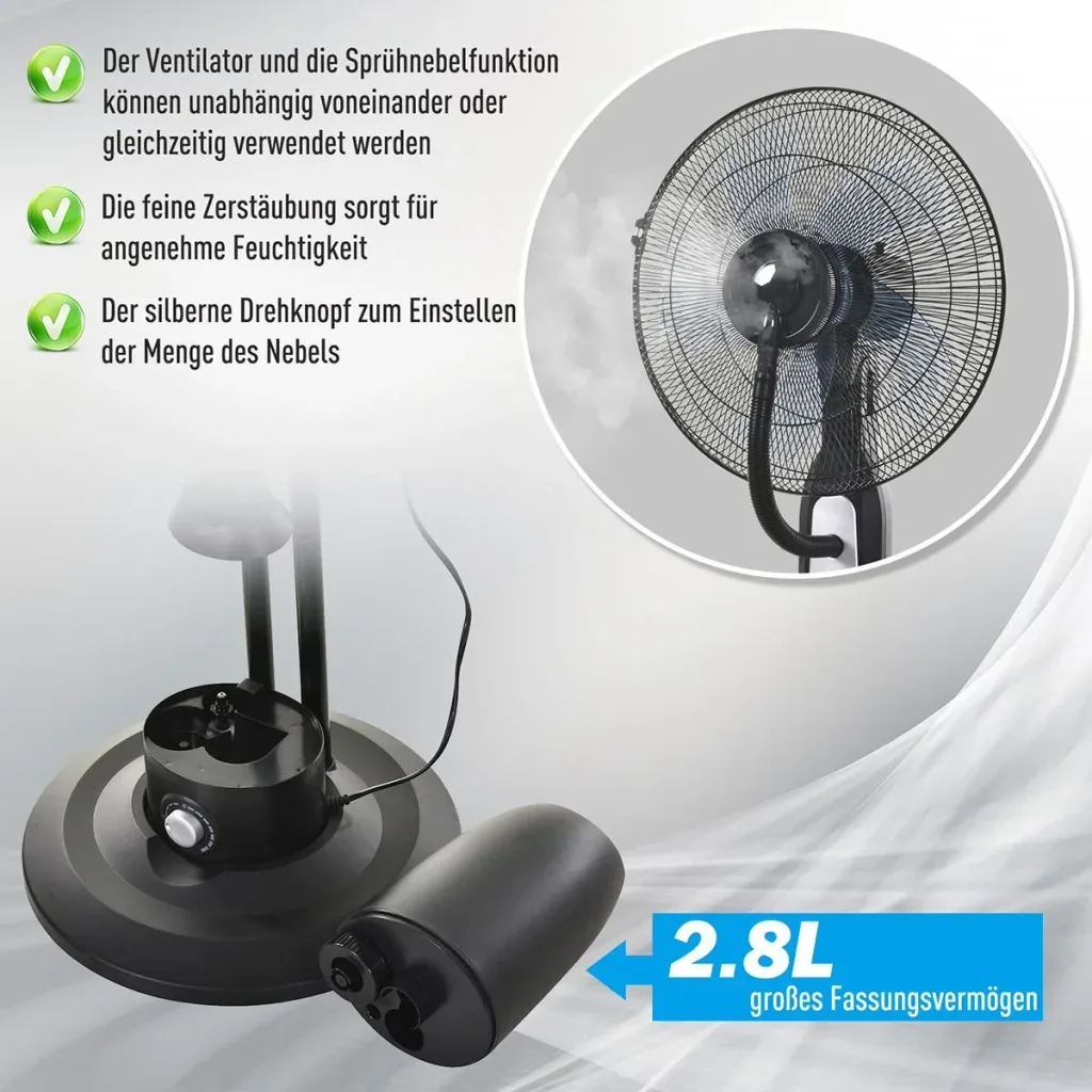Standventilator mit Wasserzerstäuber schwarz/silber