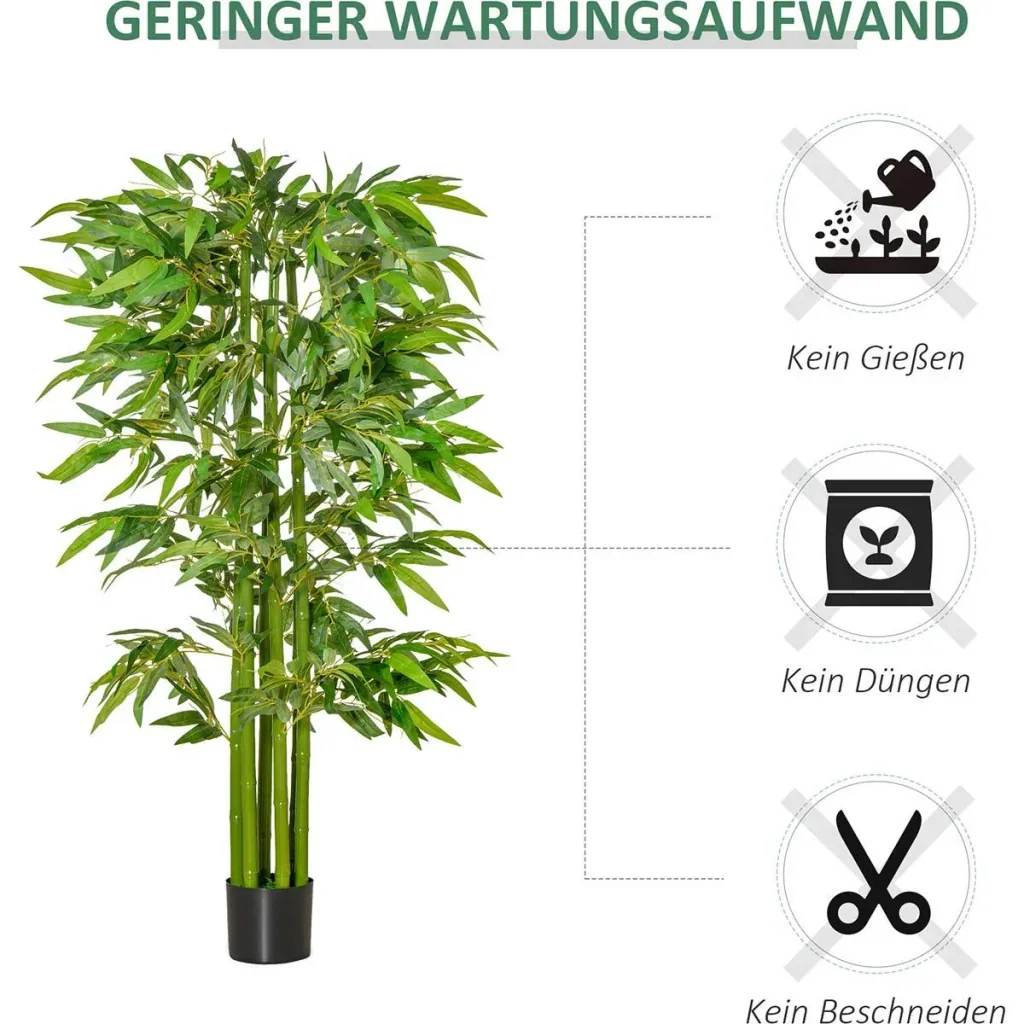 künstliche Pflanzen groß 160 cm Bambus Kunstpflanze Zimmerpflanze Büropflanze Kunststofftopf für drinnen und draußen