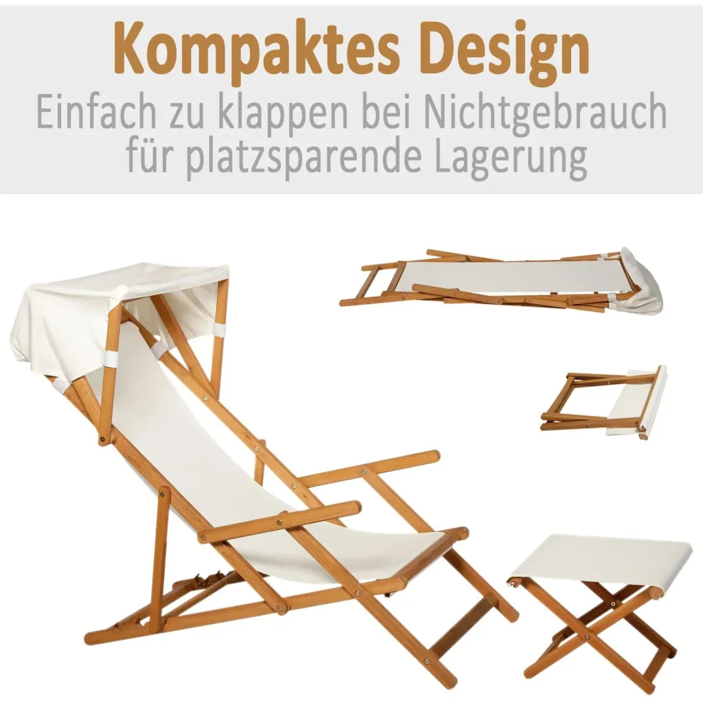 Sonnenliege Gartenliege Relaxliege verstellbar Gartenmöbel mit Sonnendach Hocker 161 x 72 x 68 cm