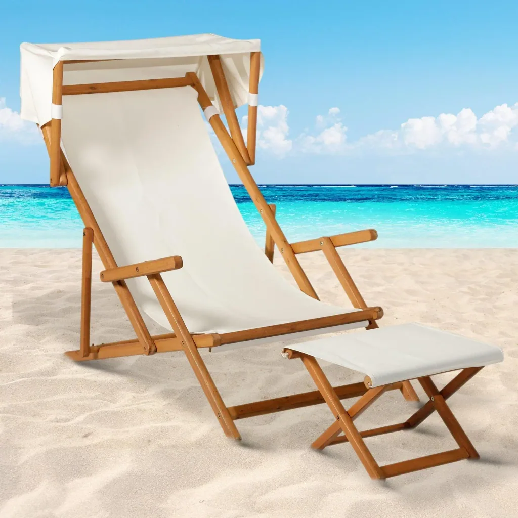 Sonnenliege Gartenliege Relaxliege verstellbar Gartenmöbel mit Sonnendach Hocker 161 x 72 x 68 cm