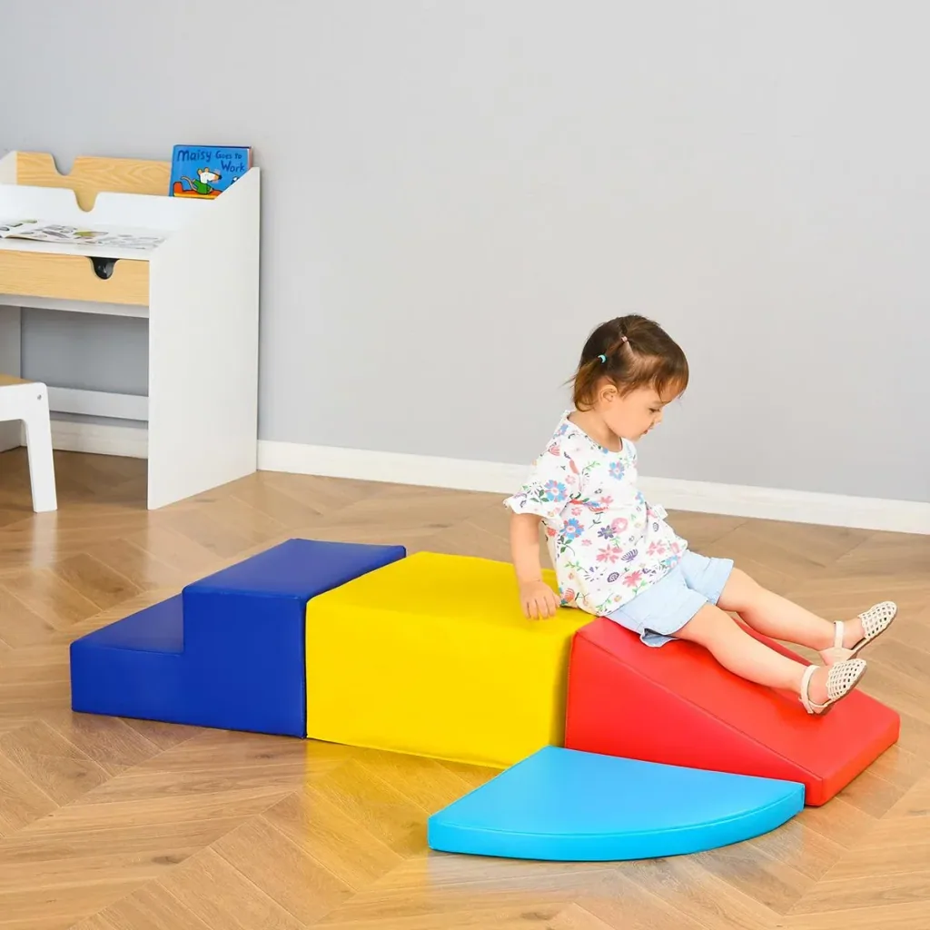 Softbausteine 4 TLG Schaumstoffbausteine Riesenbausteine Bauspielzeug für 12 bis 36 Monate Kinder Kunstleder mehrfarbig