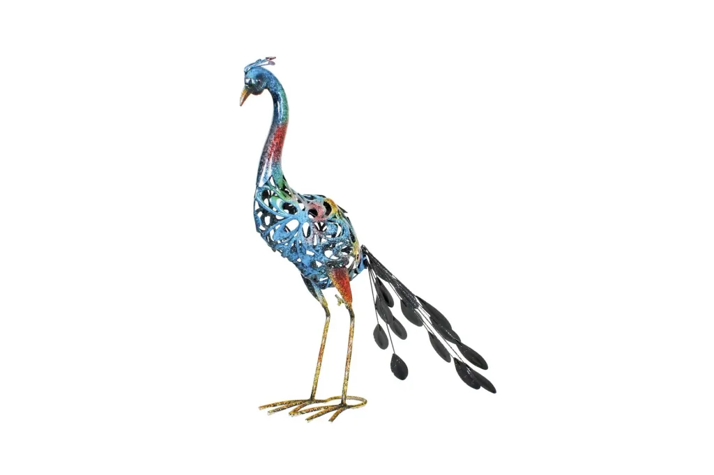 Metalldeko-Pfau Clyde mit LED - solarbetrieben