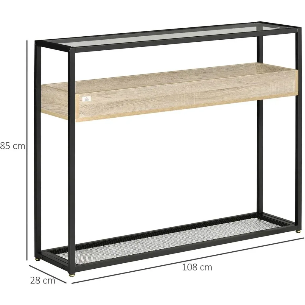 Standregal Sideboard mit Glasoberfläche offenen Fächern Beistellschrank Bücherregal Küchenregal industrieller Stil für W