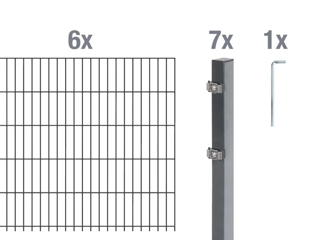 Doppelstabmattenzaun Komplettset, anthrazit, Höhe 160 cm, Länge 12 m