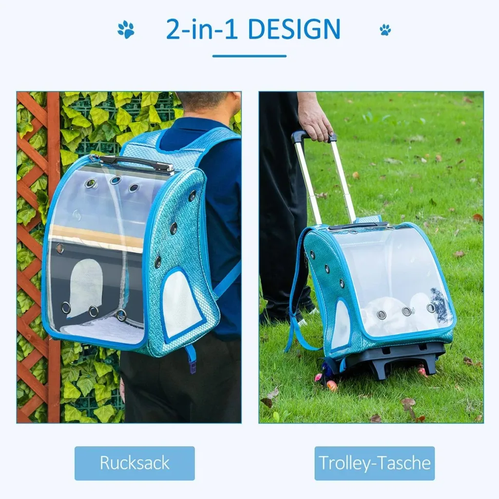 Rucksäcke Trolley für Hund und Katzen 2-in-1 Hundetrolley mit transparentem Fenster Katzentransportbox atmungsaktiv bis