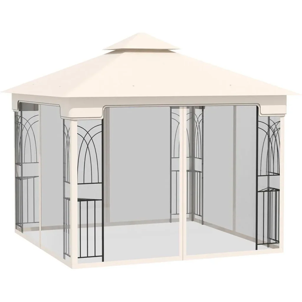 Gartenpavillon mit Doppeldach und Eckbrettern, cremeweiß, 3 x 3 m
