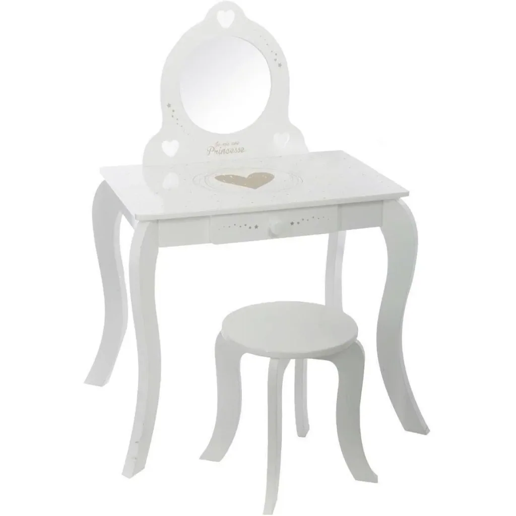 Schminktisch mit Hocker für Kinder - 71,5 x 50,5 x 91 cm - Weiß