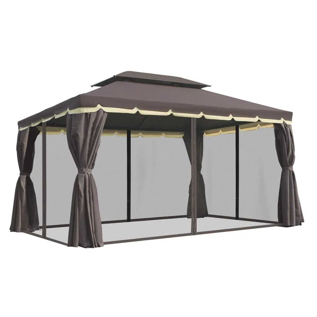 Gartenpavillon Pavillon Gartenzelt Festzelt Partyzelt mit 4 x Seitenwand wetterfest Aluminium Polyester Kaffee+Schwarz 3