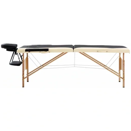 Klappbarer Massagetisch 2 Zonen Holz schwarz und beige