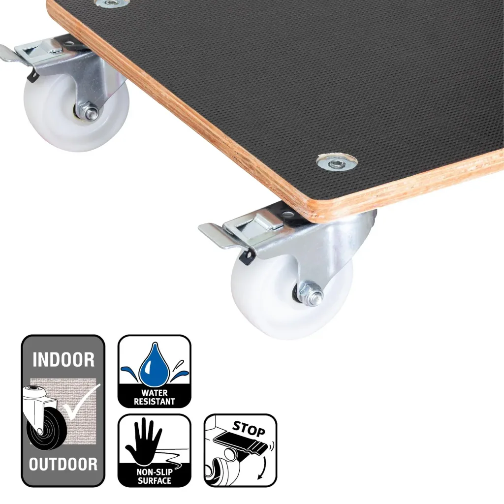 Multi Roller MR 1338, 38 x 38 x 11 cm, harte Rollen Ø 75 mm, Rollenlager, 2 Bremsen, Maxigrip FSC®, Tragkraft 300 kg
