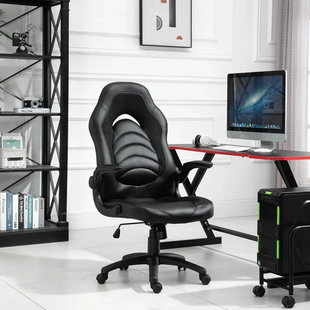 Gamingstuhl mit Wippfunktion höhenverstellbarer Bürostuhl ergonomischer Schreibtischstuhl Home-Office Schaumstoff Kunstl
