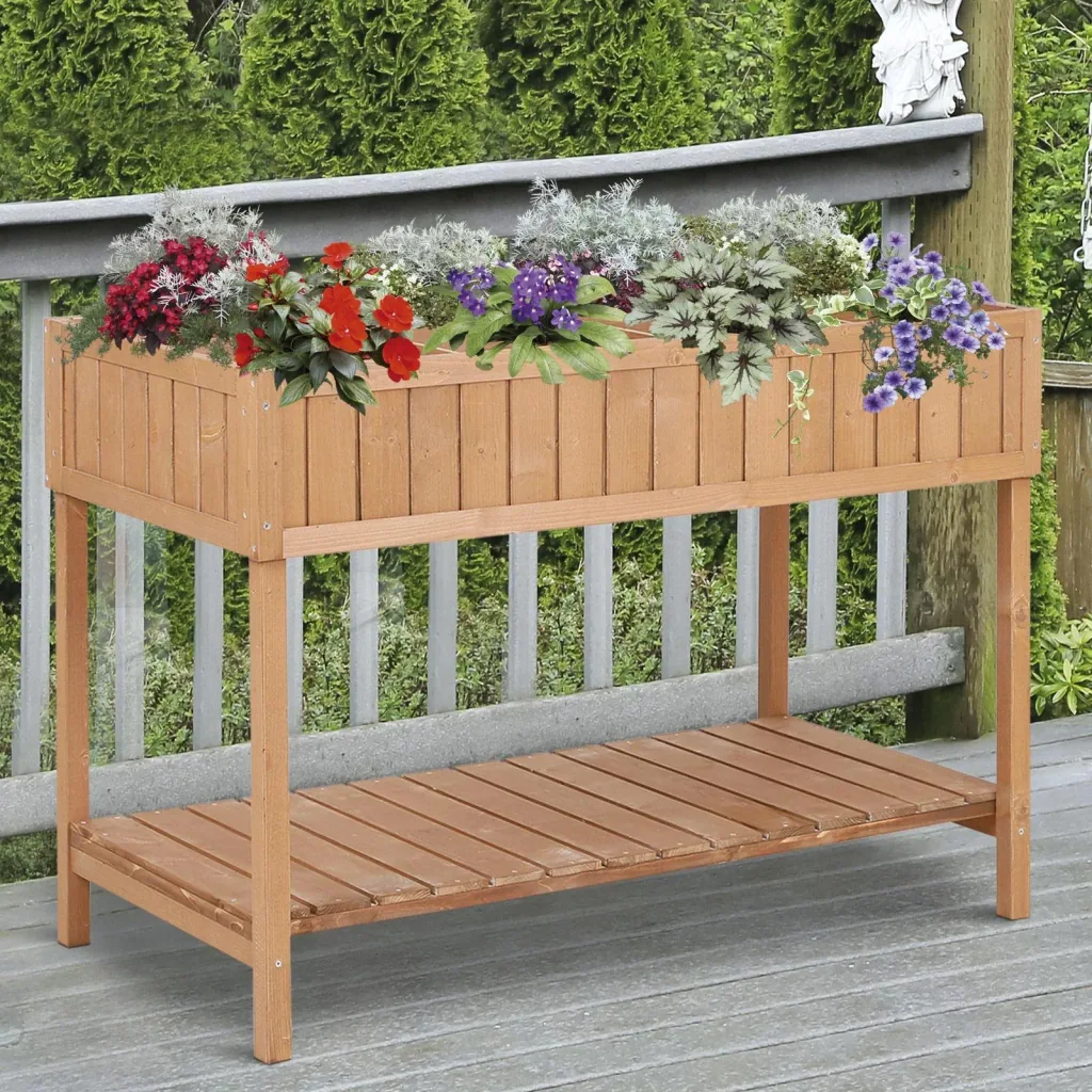 Pflanztisch Hochbeet Blumenkasten Anzuchttisch 8 Fächer mit Abfluss Ablage Tanne Massivholz 120 x 60 x 22 cm
