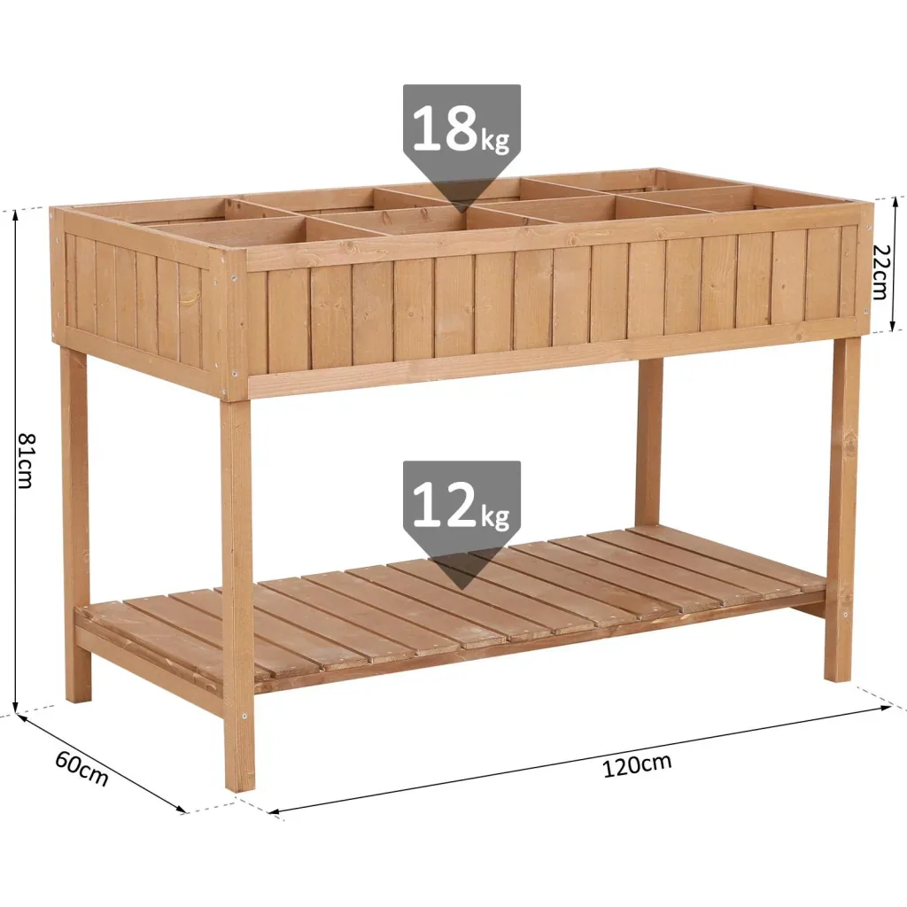 Pflanztisch Hochbeet Blumenkasten Anzuchttisch 8 Fächer mit Abfluss Ablage Tanne Massivholz 120 x 60 x 22 cm
