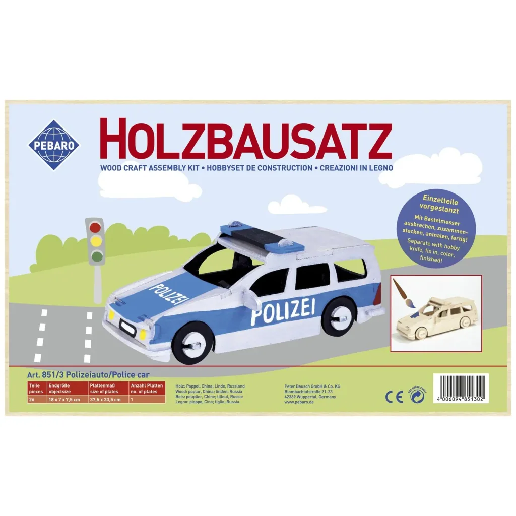 Holzbausatz "Polizeiauto", 18 x 7 x 7,5 cm