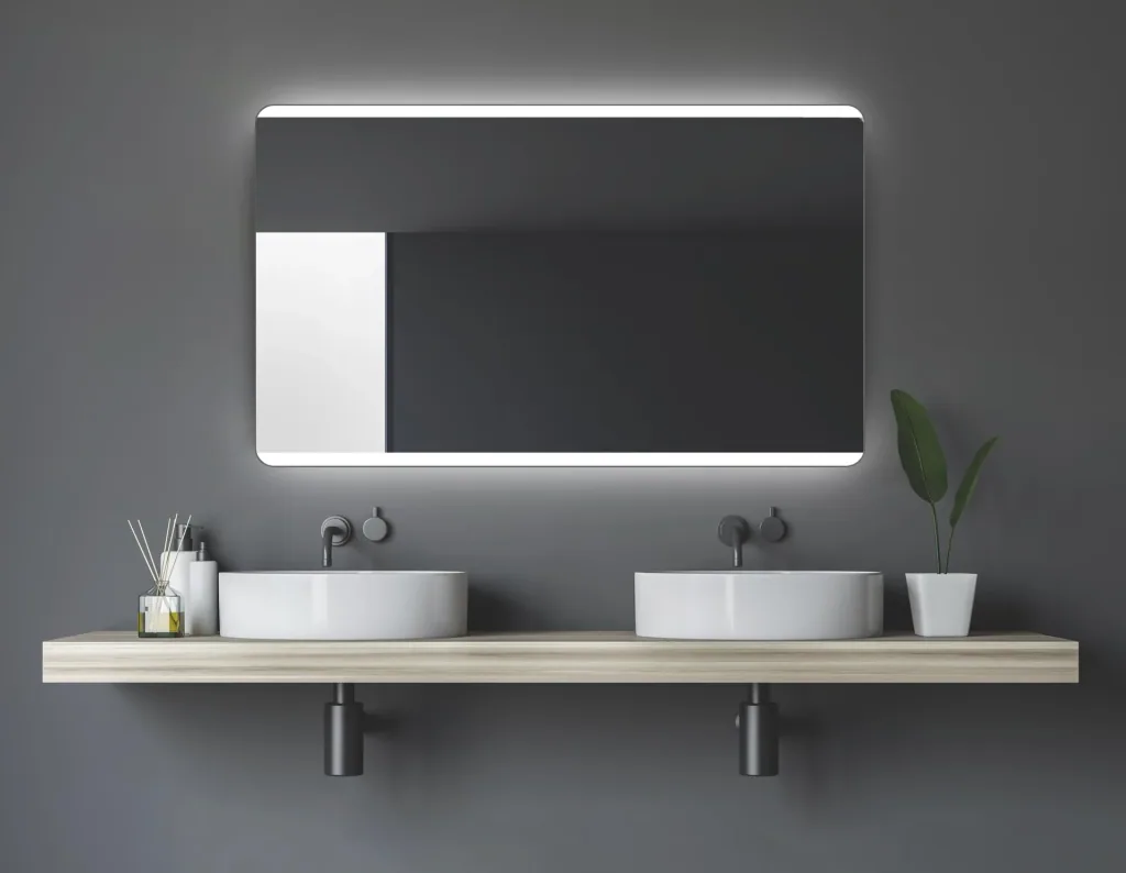 Badspiegel mit Beleuchtung, "Chic" - Badezimmerspiegel 120 x 70 cm - mit hinterleuchtetem Raumlicht