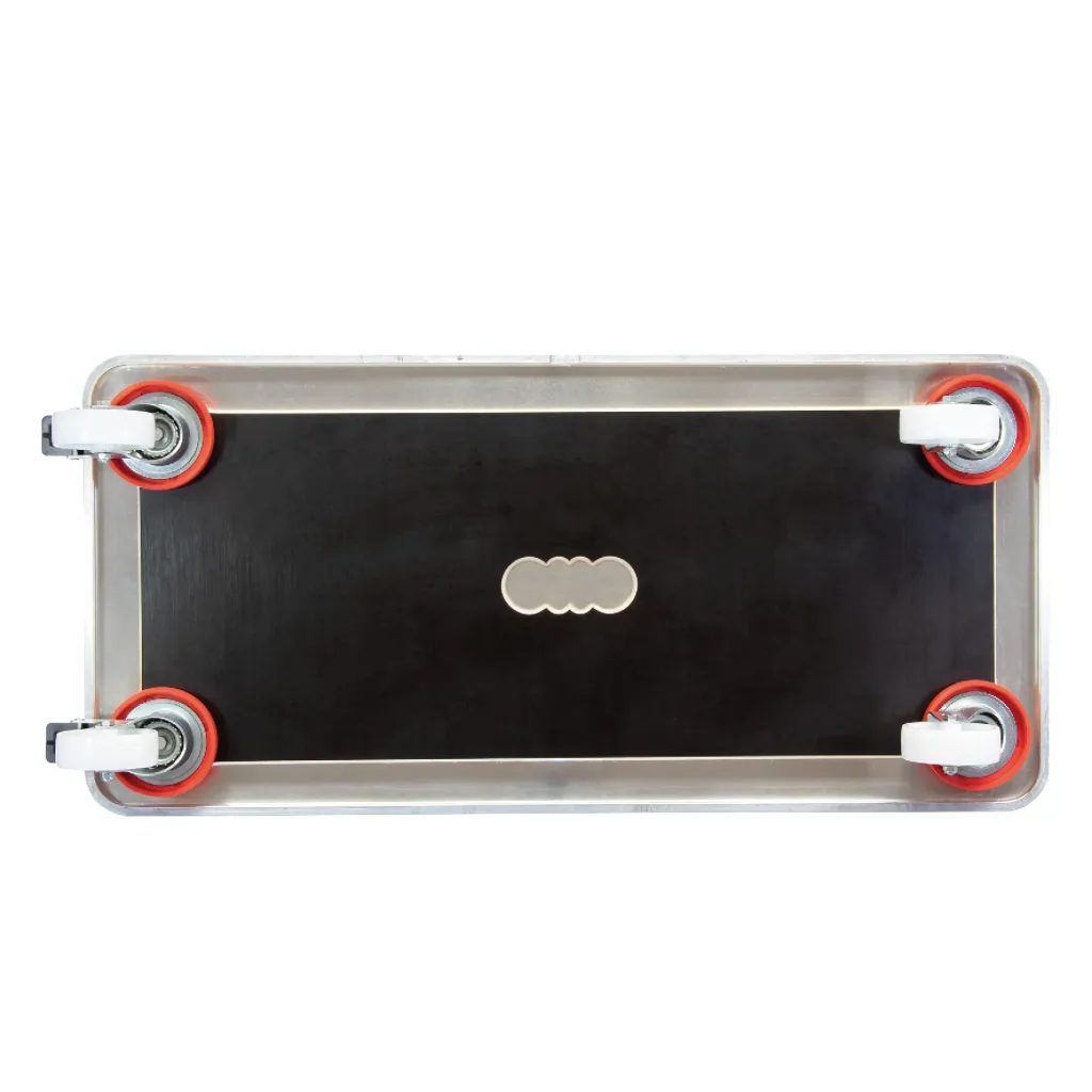 Transporthilfe MM 1365, 71 x 31 x 12,5 cm, harte Rollen Ø 75 mm, Gleitlager, 2 Bremsen, Platte FSC®, Tragkraft 200 kg