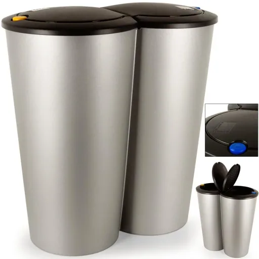 Doppelmülleimer Small 2 x 25L für getrennten Abfall - Kunststoff silber