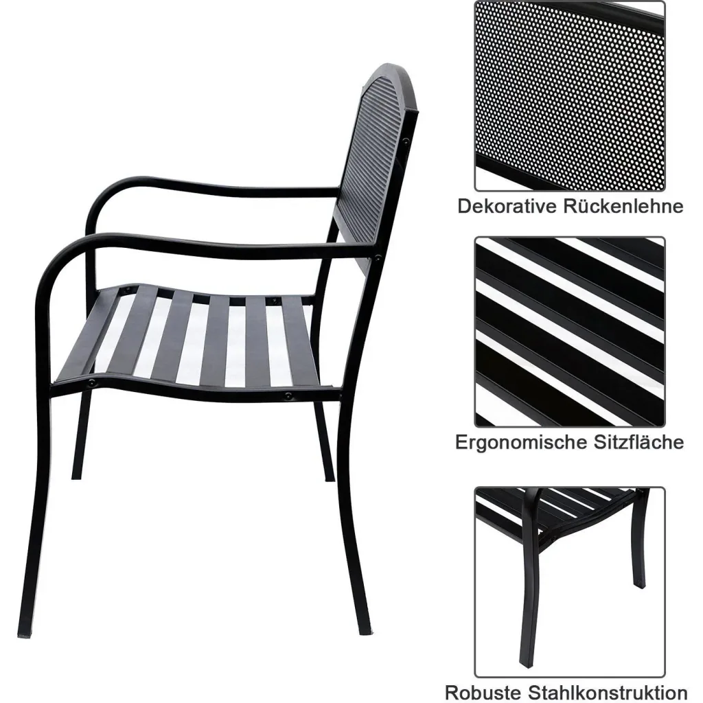Gartenbank Sitzbank 2-Sitzer Stahl Schwarz