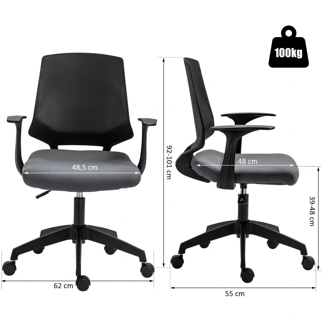 Drehstuhl Chefsessel Schreibtischstuhl rollbar höhenverstellbar ergonomisch gepolstert Grau 62 x 55 x (92 101) cm
