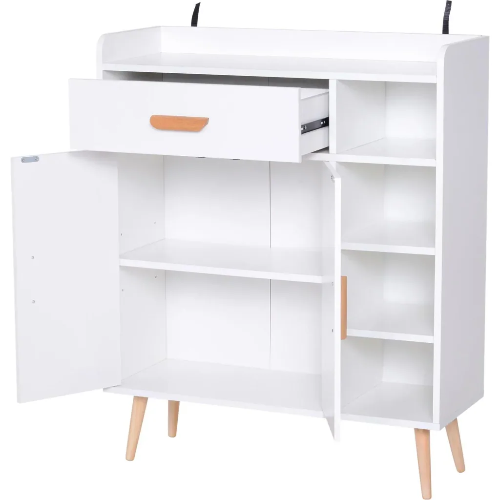 Standregal Kommode Flurschrank Schublade Schrank 100 kg Belastbarkeit Kiefernholz Weiß 80 x 29,5 x 96 cm