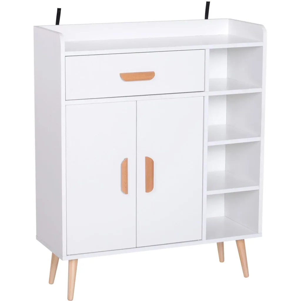 Standregal Kommode Flurschrank Schublade Schrank 100 kg Belastbarkeit Kiefernholz Weiß 80 x 29,5 x 96 cm