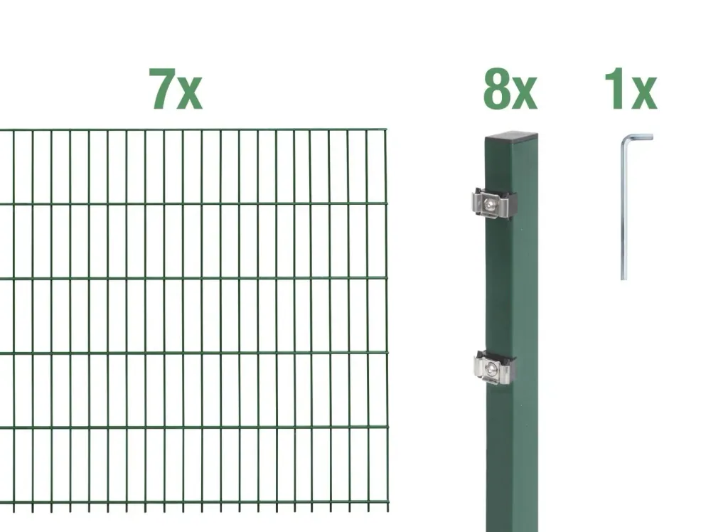 Doppelstabmattenzaun Komplettset, grün, Höhe 160 cm, Länge 14 m