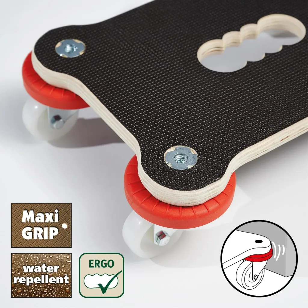 Transporthilfe MM 1355, 33 x 23 x 9 cm, harte Rollen Ø 50 mm, Gleitlager, Platte Maxigrip FSC®, Tragkraft 200 kg