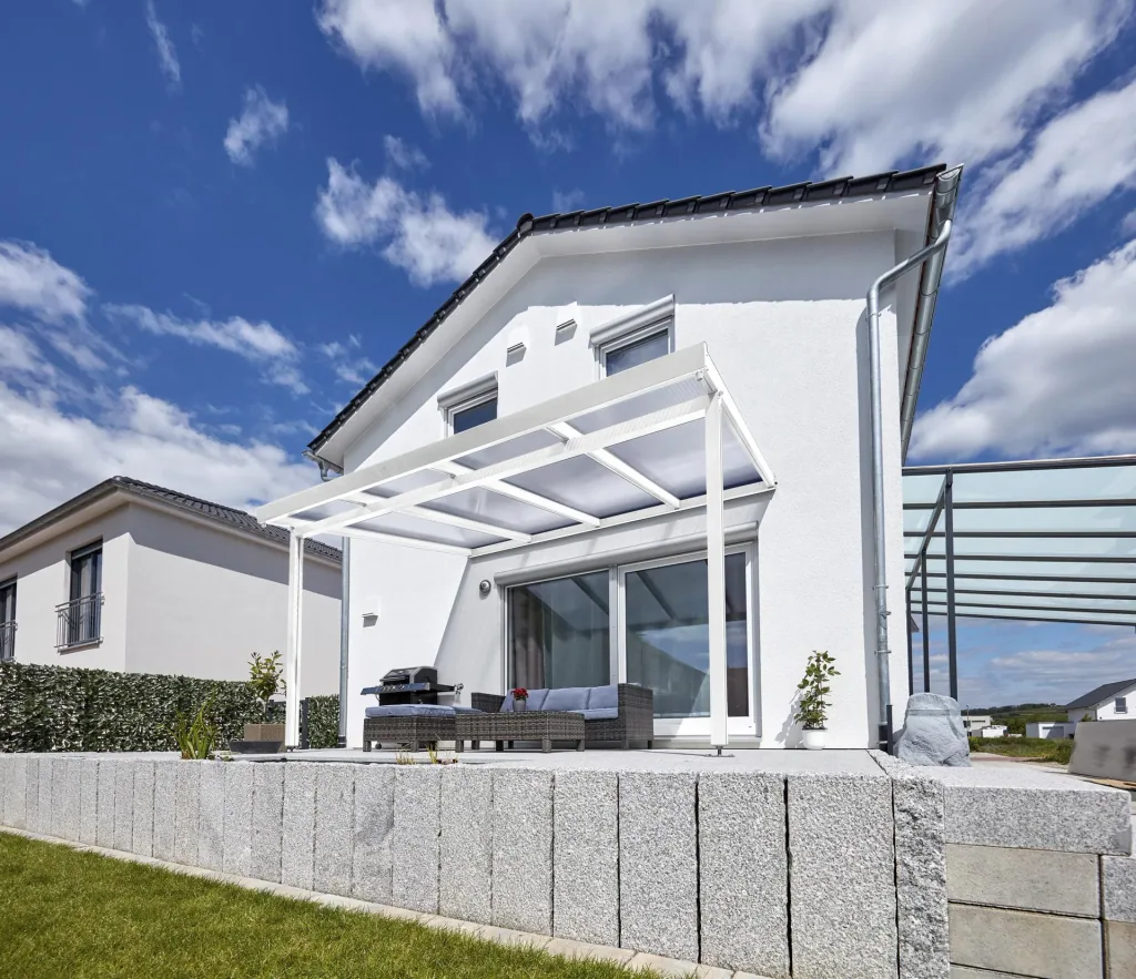 Terrassendach Premium, weiß, 4102 x 3060 mm - Polycarbonat Stegplatten 16 mm, klar